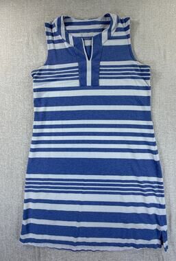 Coolibar Womens Small Blue White Sleeveless Swim Cover Up Dress UPF Resort Beach